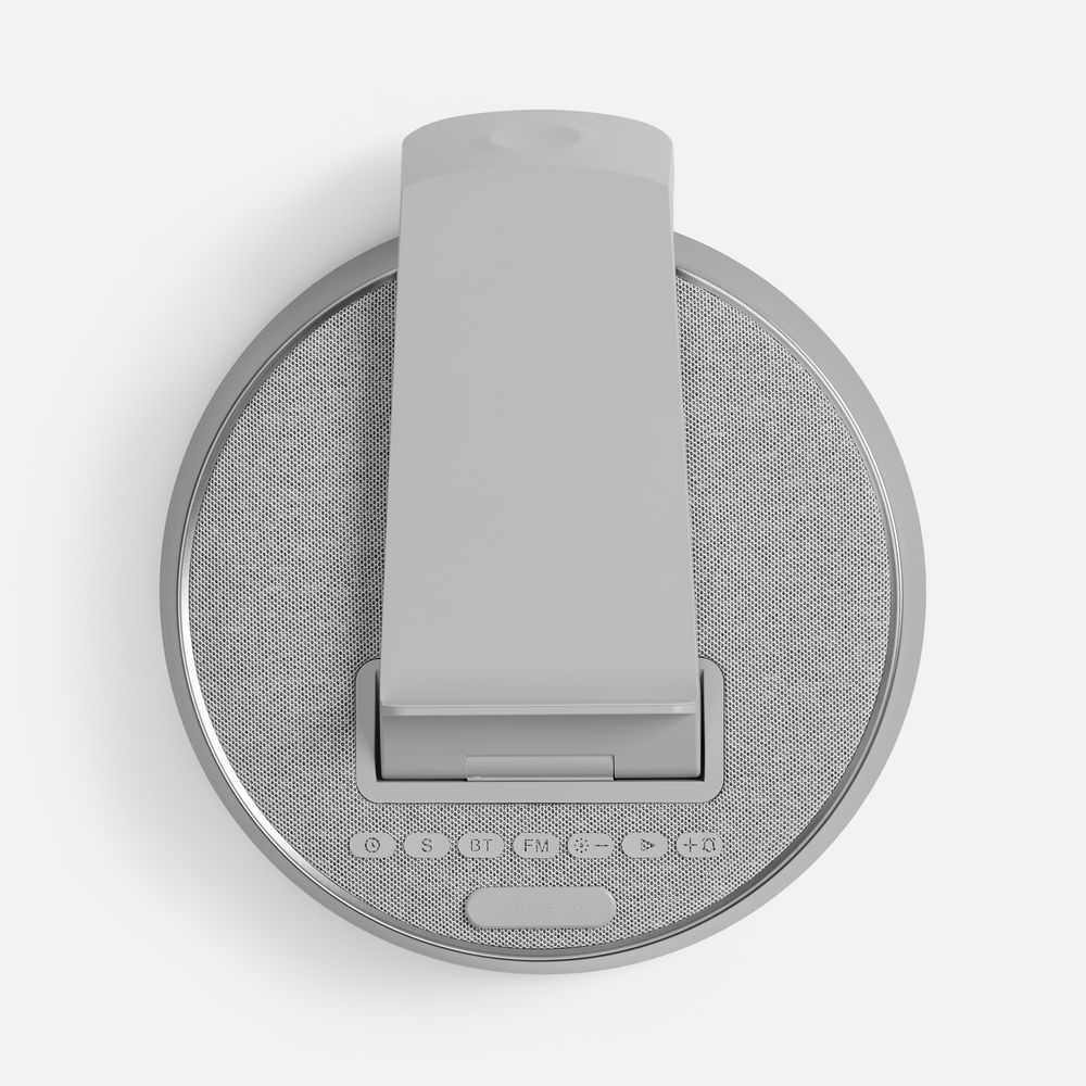 Bluetooth-колонка с беспроводной зарядкой и часами netEnergy, серая