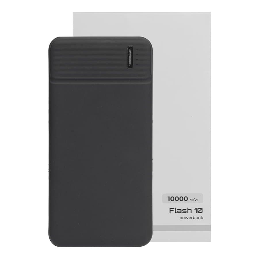 Универсальный аккумулятор Flash 10 (10000 мАч) с подсветкой и soft touch,черный,13,7х6,87х1,55мм