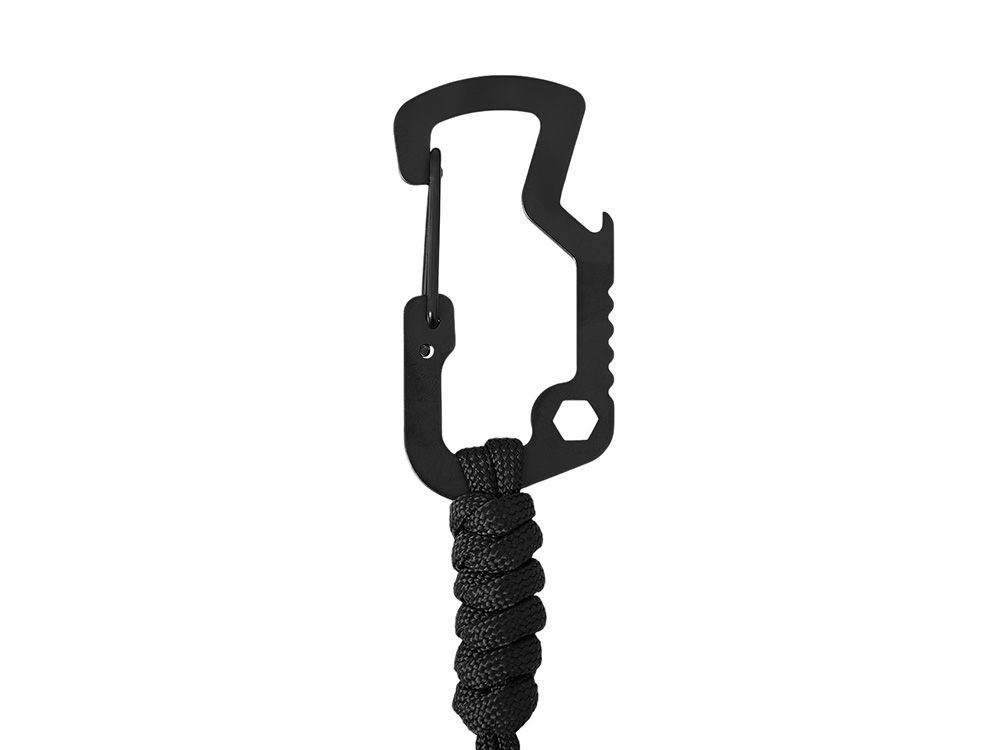 Брелок-шнурок "Spanner" с карабином с открывашкой для бутылок и ключом-шестигранником, черный