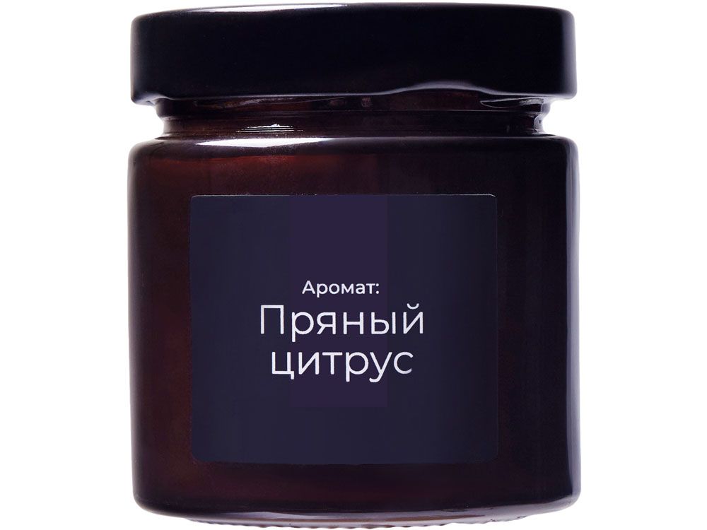 Свеча в стеклянной коричневой банке 200мл, аромат "Пряный цирус", фитиль деревянный