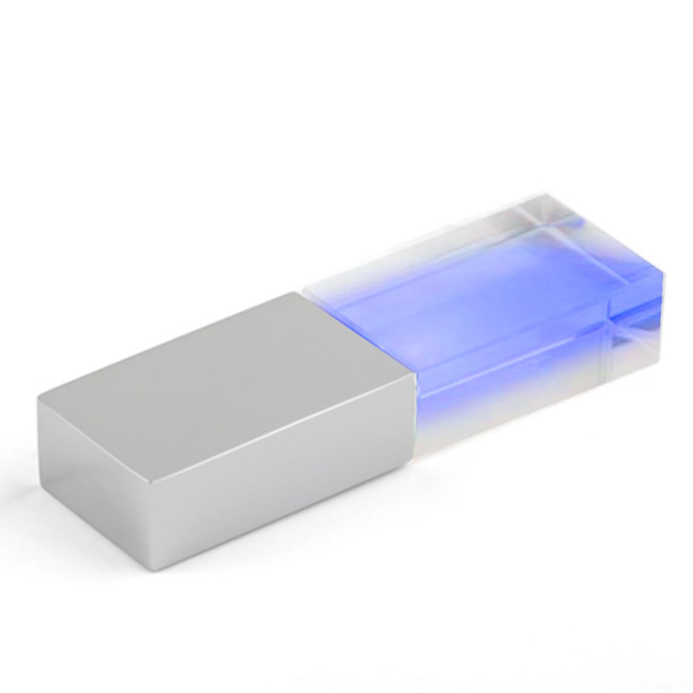 Флеш накопитель USB 2.0 Кристалл, металл/стекло, прозрачный/серебристый, подсветка синим