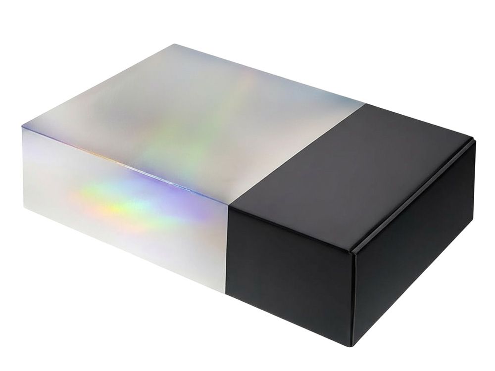 Подарочная коробка с голографическим шубером без печати "Aurora", L, 260х260х100 мм.