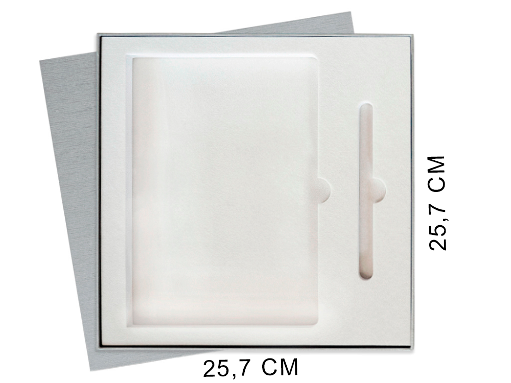 Коробка подарочная Solution Superior Linen под ежедневник, ручку Zorro серебро, 25,7x25,7 см, бежевый ложемент (индивидуальная вырубка)