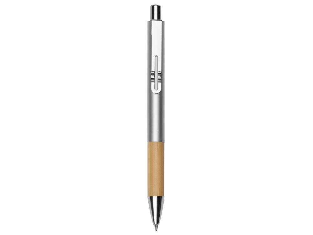 Ручка металлическая шариковая "Sleek", серебристый/бамбук