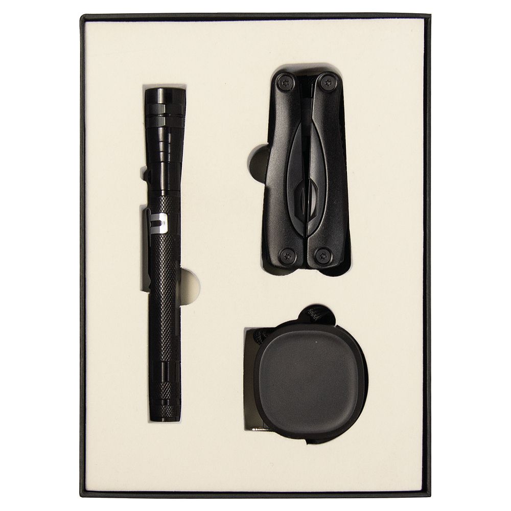 Набор подарочный Solution Superior Trio (Фонарь телескопический Tools Flashlight, рулетка Tools Trecker 3 метра, мультитул Tools Birmingham), черный
