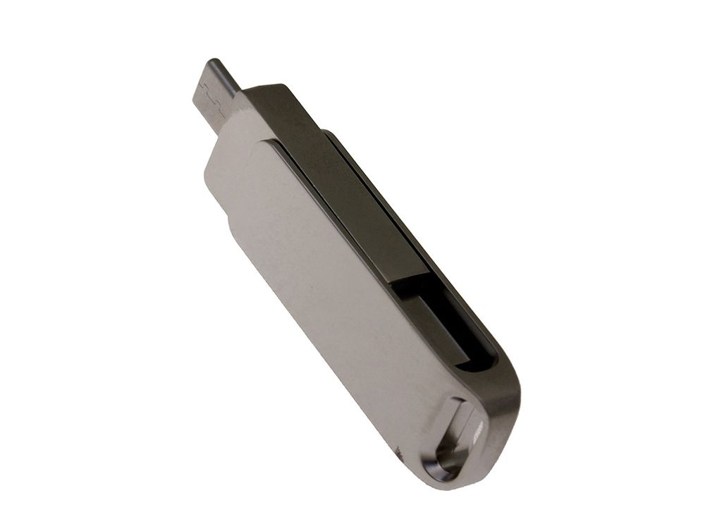 USB 3.0- флешка на 16 Гб поворотный механизм 2 в 1, c дополнительным разъемом Type-C с одноцветным металлическим клипом, серый