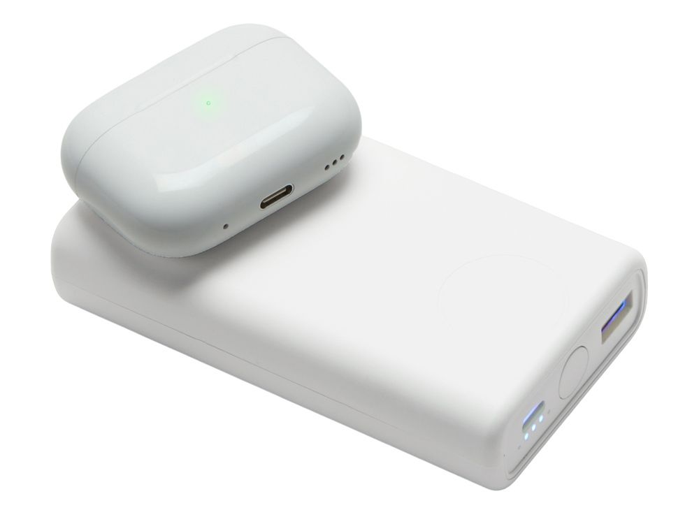 Внешний беспроводной аккумулятор 2-в-1 с функцией зарядки Apple Watch, QC/PD «AtomIQ», 10000 мАч, белый