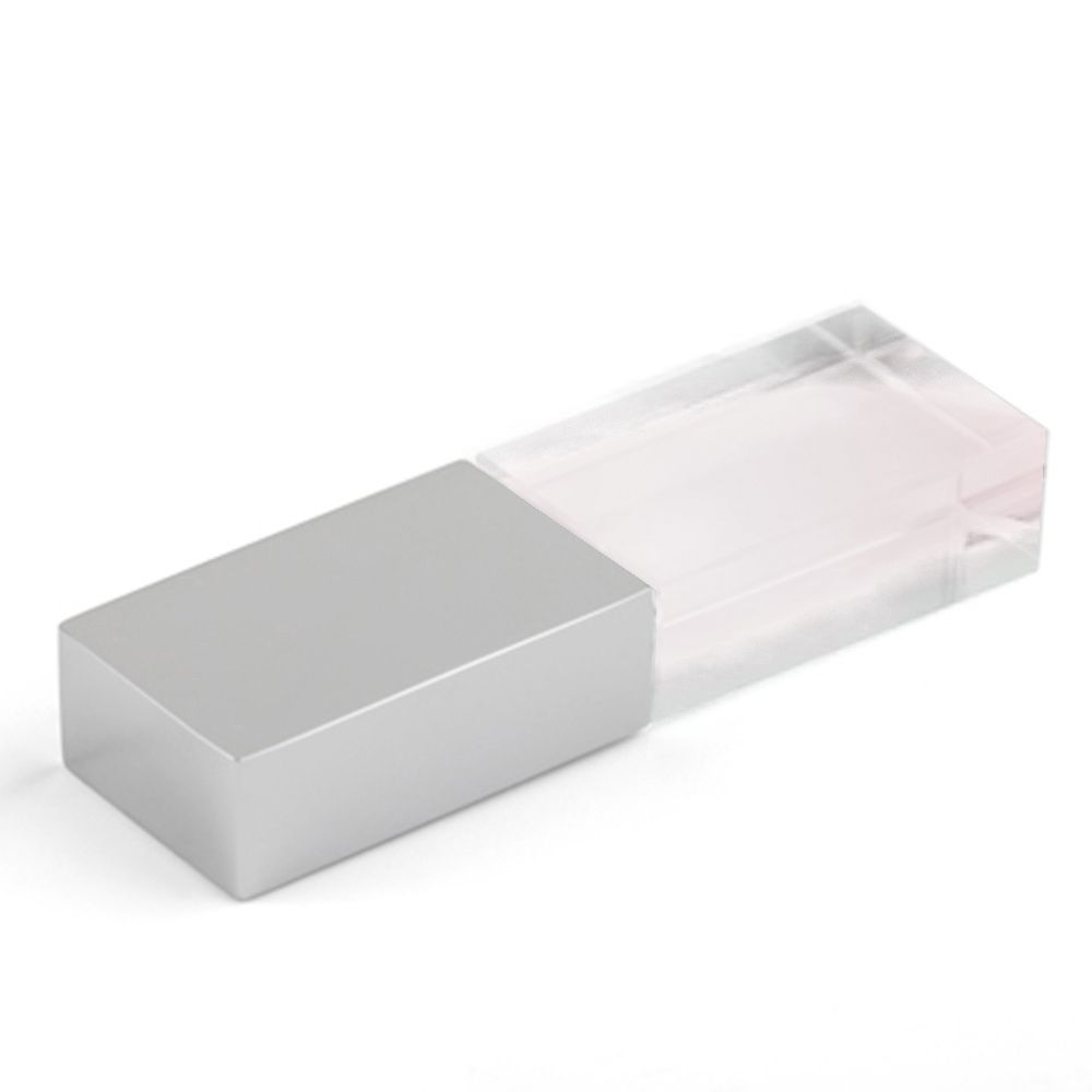 Флеш накопитель USB 2.0 Кристалл, металл/стекло, прозрачный/серебристый, подсветка белым