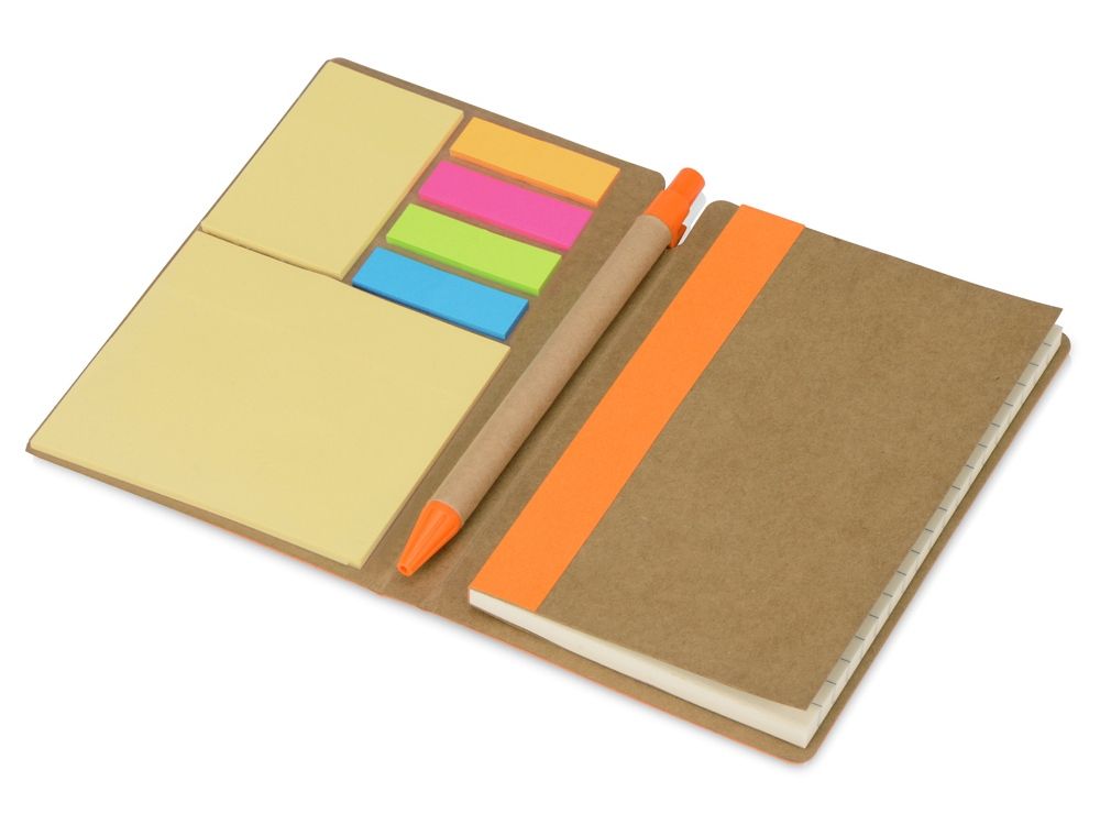 Блокнот А6 «Write and stick» с ручкой и набором стикеров, оранжевый