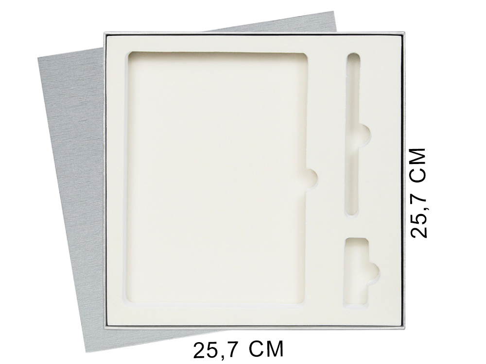 Коробка подарочная Solution Superior Linen под ежедневник, ручку и флешку, серебро, 25,7x25,7 см